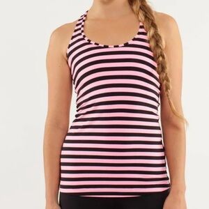 lululemon athletica Pink and Black Striped Tank Top